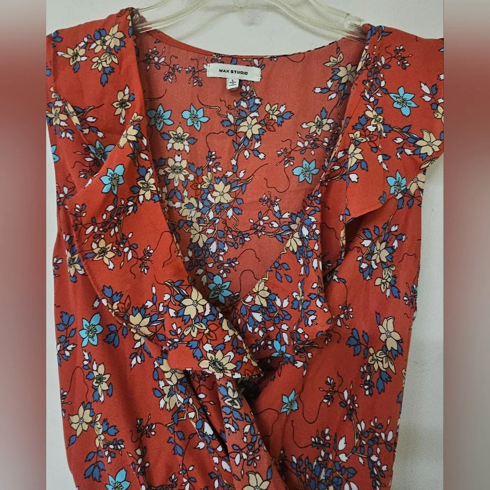 Max Studio Floral Burnt Orange Sleeveless Top Size L - Picture 4 of 5